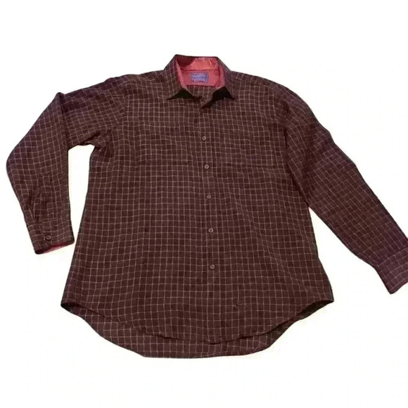 Vintage Maroon Pendleton plaid pattern button up wool medium - Picture 4 of 16